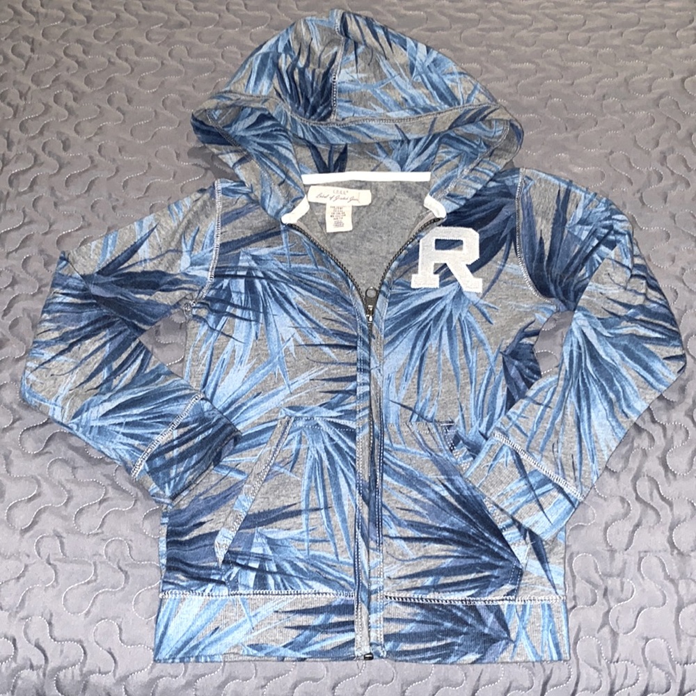 H&M Boys Zip Up Hoodie With Letter R Patch in Gray/Blue